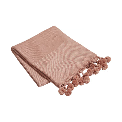Valencia, Throw, H130xW150cm, Dusty Pink, Pom Poms